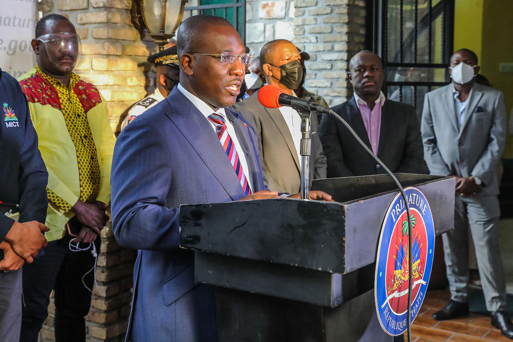 Haiti's interim Prime Minister Claude Joseph speaks during a press conference in Port-au Prince on July 11, 2021. Amid deep uncertainty over its political future, the international community has called on the impoverished Caribbean country to go ahead with presidential and legislative elections slated for later this year.