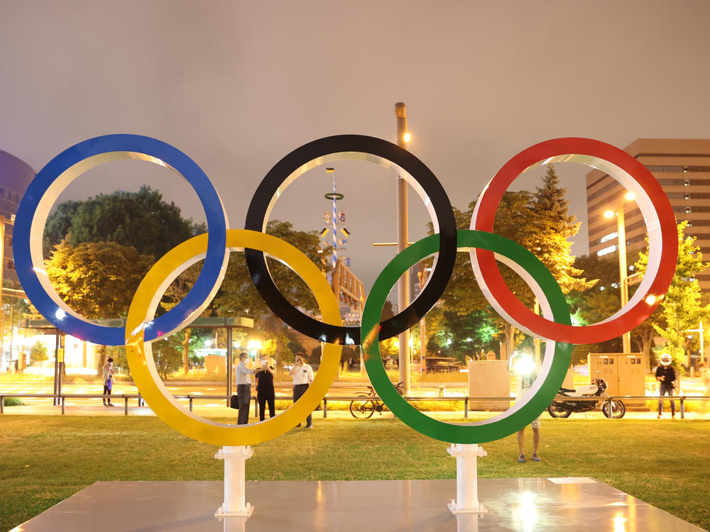 The Olympic rings at Odori Park in Sapporo Hokkaido, Japan on Tuesday.