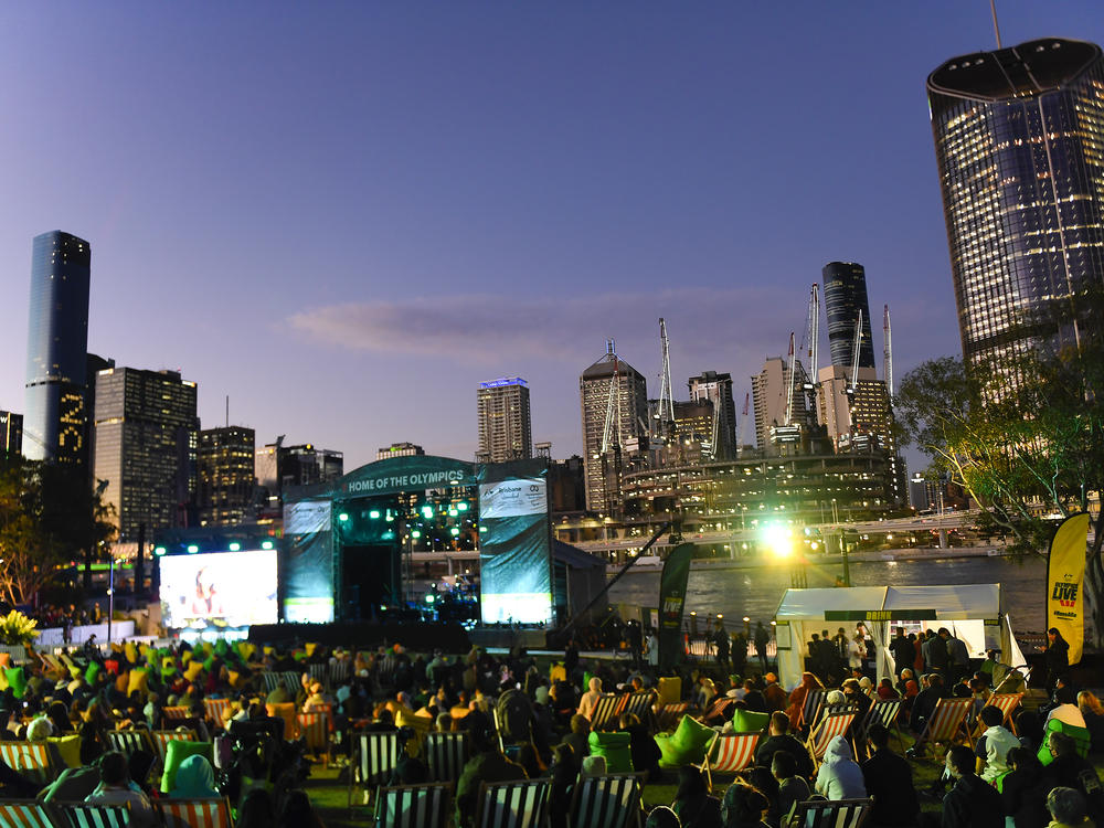A general view is seen of the stage area during the announcement of the host city for the 2032 Olympic Games in Brisbane, Australia. Brisbane won its bid to host the Games. It would be Australia's third time as host nation to the Olympics.