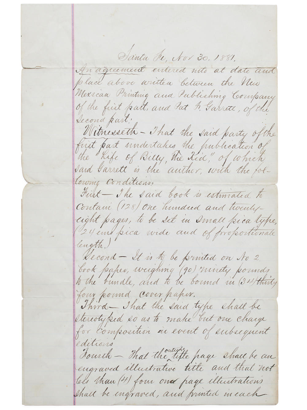 Pat Garrett signed a book contract in 1881 for publication of <em>The Authentic Life of Billy, the Kid</em>.