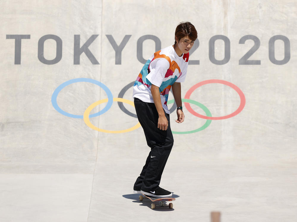 Yuto Horigome of Team Japan practices on the skateboard street course before winning a gold medal at the Tokyo Summer Olympic Games at the Ariake Urban Sports Park on Sunday.