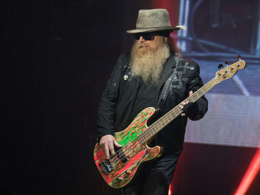 Dusty Hill of ZZ Top, performing in Austin, Tex. in 2019. Hill has died at age 72.