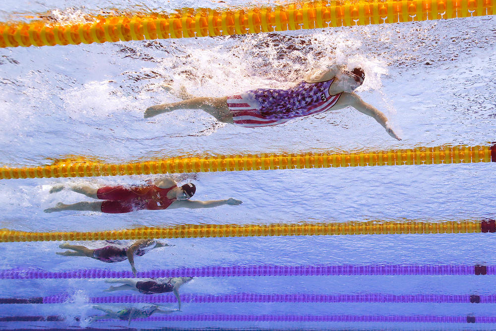 Katie Ledecky of Team United States competes in the Women's 1500m Freestyle Final on day five of the Tokyo 2020 Olympic Games at Tokyo Aquatics Centre on July 28, 2021 in Tokyo, Japan.