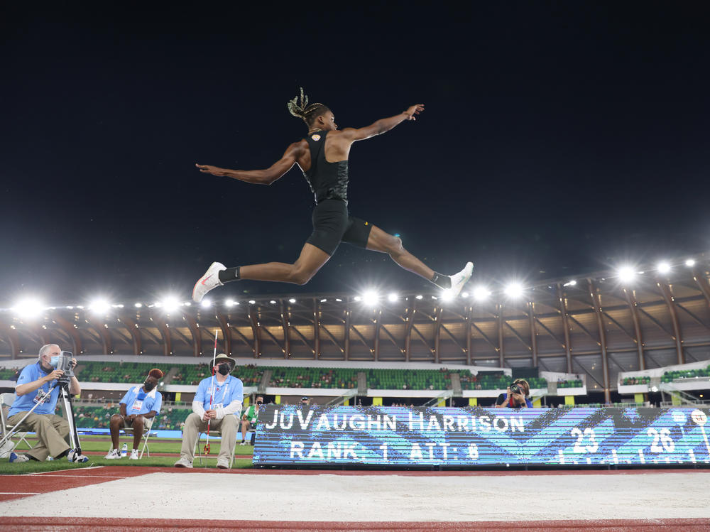 JuVaughn Harrison competes in the men's long jump final at the Olympic trials in June. He'll compete in both the long jump and high jump in the Olympics.