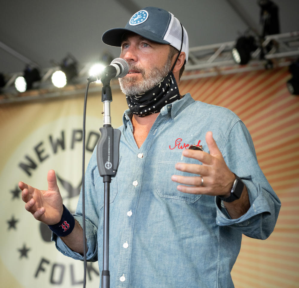 Newport Folk Festival producer Jay Sweet, onstage at Fort Adams State Park on July 23, 2021 in Newport, R.I.