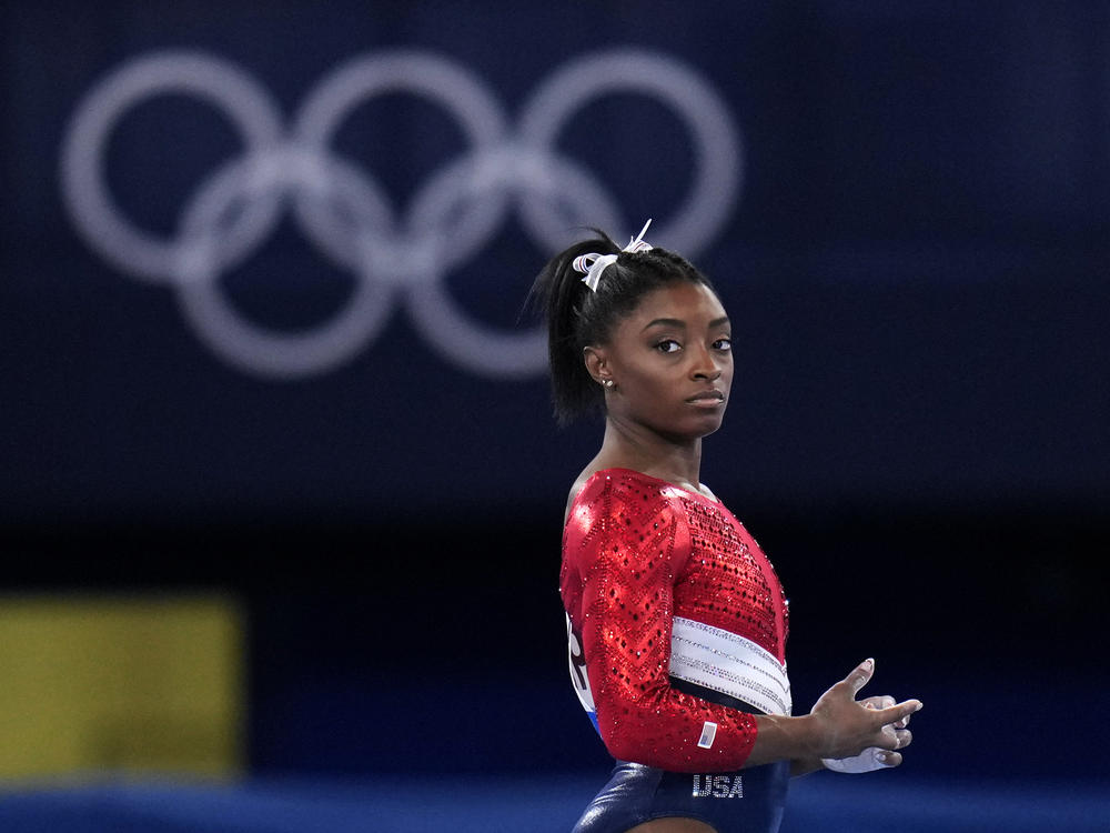 U.S. gymnast Simone Biles waits to perform on the vault during the artistic gymnastics women's final at the Tokyo Olympics on July 27, 2021.