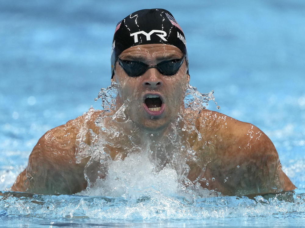 Michael Andrew swims in a men's 200-meter individual medley semifinal at the Tokyo Olympics on Thursday.