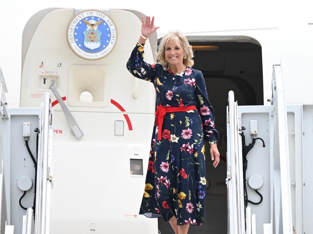 First lady Jill Biden arrives in Savannah, Ga., on July 8. She was injured last weekend while reportedly stepping on an object on a beach in Hawaii.