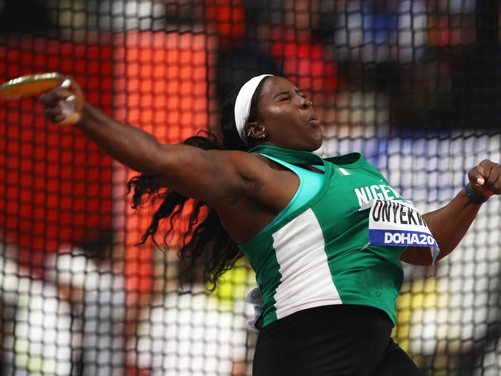 Chioma Onyekwere of Nigeria, shown competing in the Women's Discus qualification of the World Athletics Championships Doha 2019 in Qatar, was one of 10 Nigerians disqualified from the Tokyo Games.