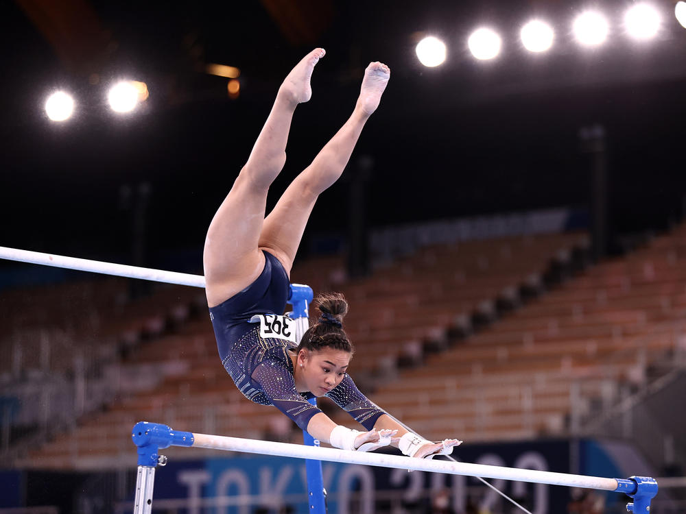 U.S. gymnast Sunisa Lee competes in the women's uneven bars final on Sunday at the Olympic Games in Tokyo.