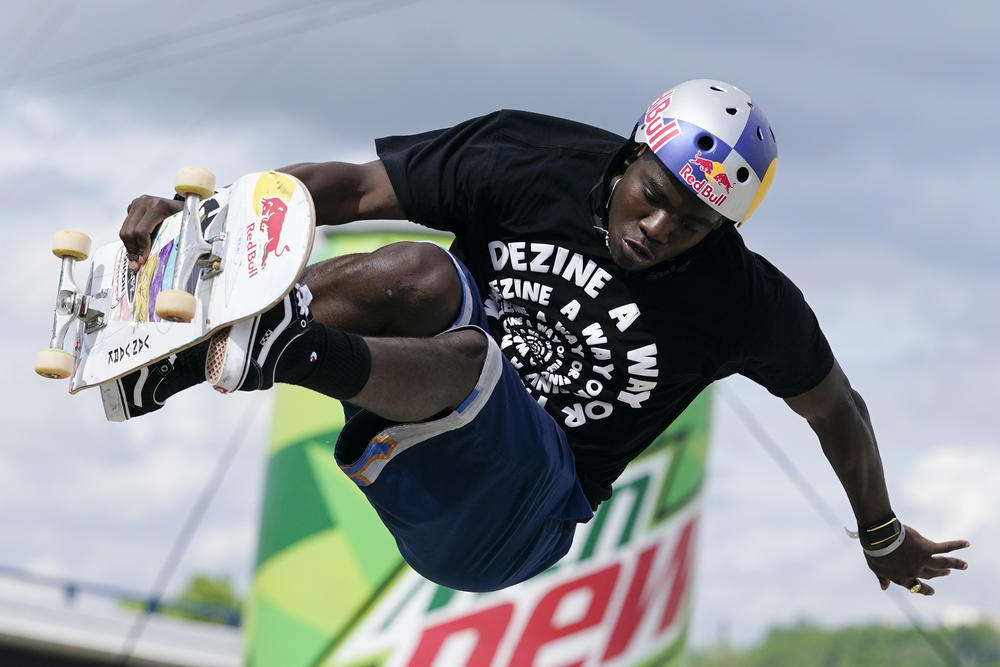 U.S. skateboarder Zion Wright competes in the Olympic qualifying skateboard event at Lauridsen Skatepark in May in Des Moines, Iowa. He'll go up against the world's top skateboarders in Tokyo this week.