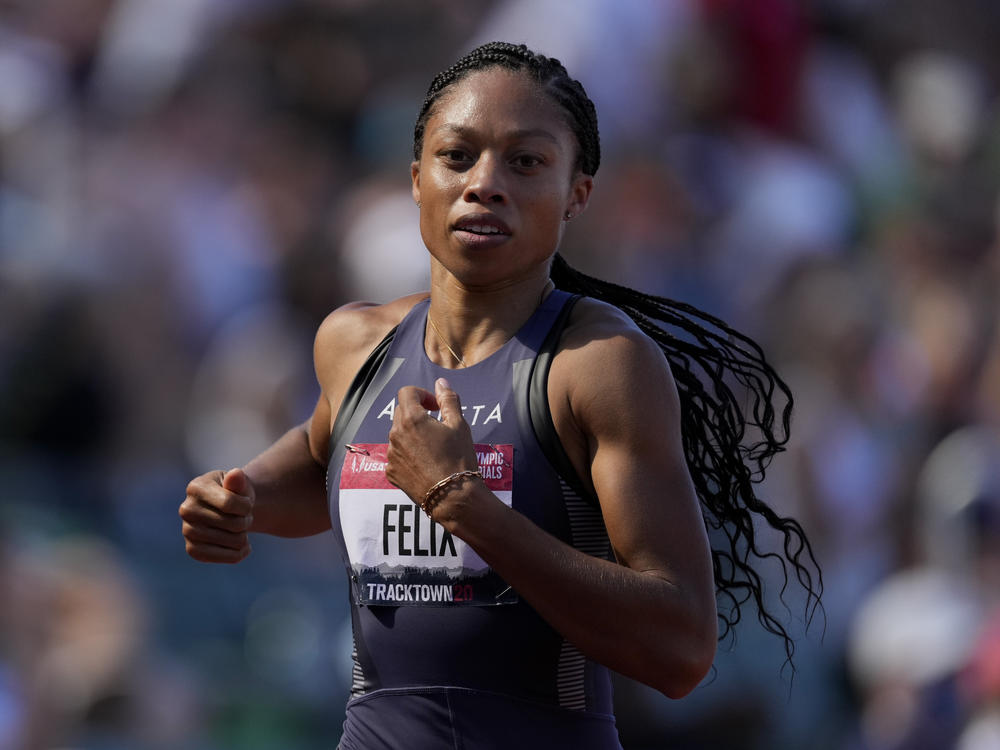 U.S. star sprinter Allyson Felix, shown here in June during U.S. Olympic Track and Field Trials, is competing this week at the Tokyo Olympics.