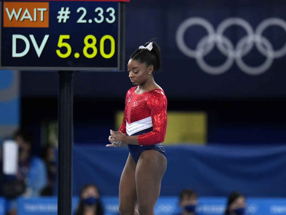 U.S. gymnastics star Simone Biles, shown here last week, will compete in the balance beam final at the Tokyo Games on Tuesday.