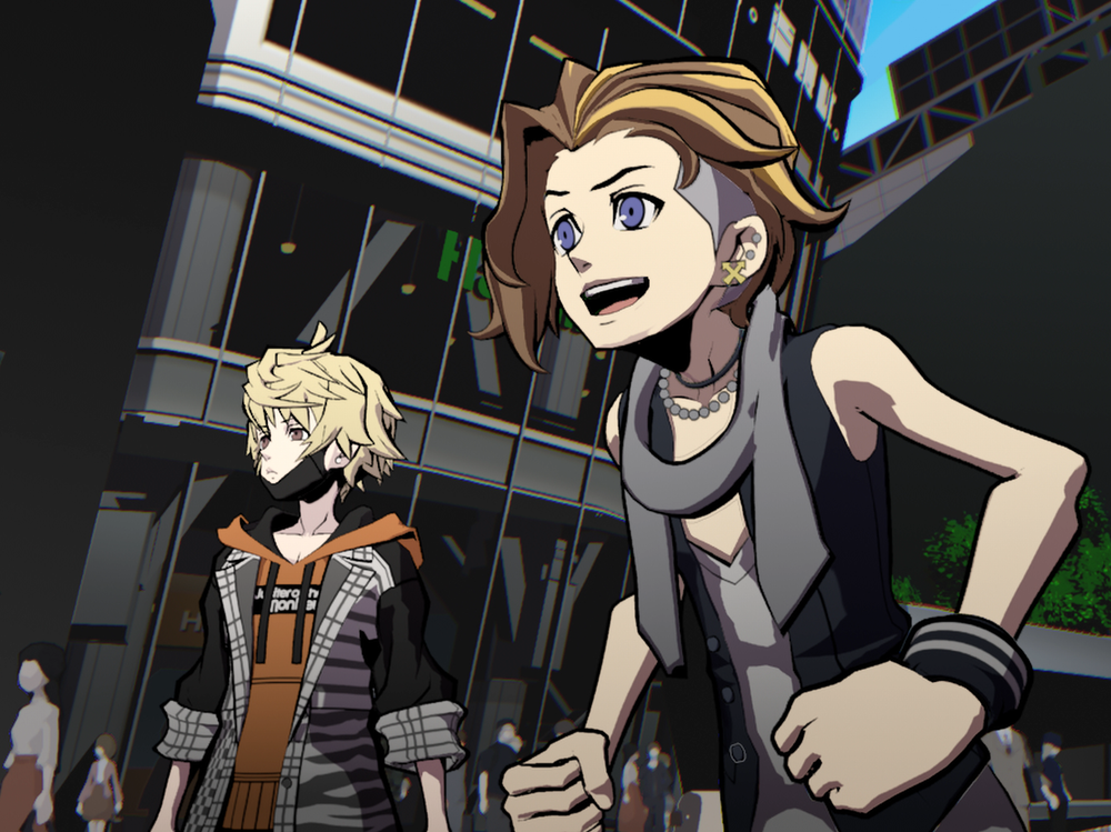 Buddies Rindo and Fret fight for their lives on the streets of a strange alternate Tokyo in <em>NEO: The World Ends With You</em>