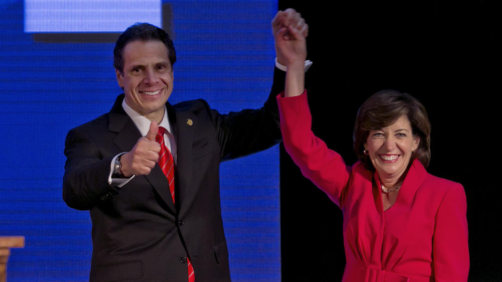 New York Gov. Andrew Cuomo and Hochul at the state's Democratic Convention in Melville, N.Y., in 2014.