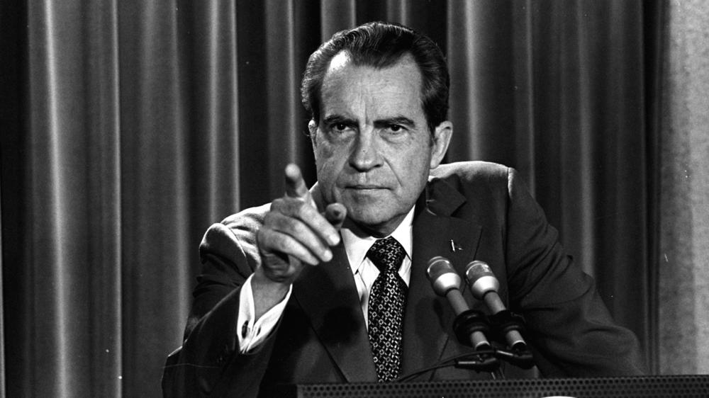 President Richard Nixon speaks at a White House news conference in March 1973.