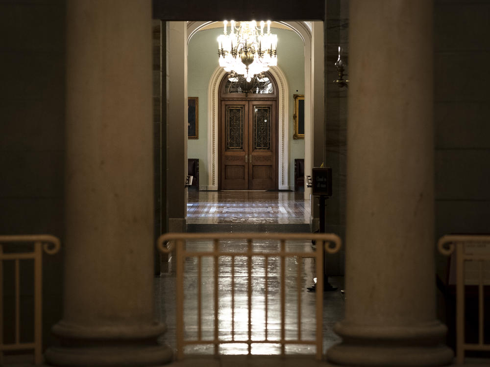 Empty hallways outside the U.S. Senate chamber, where the body will consider major pieces of legislation that could allocate trillions of dollars for infrastructure and other priorities.
