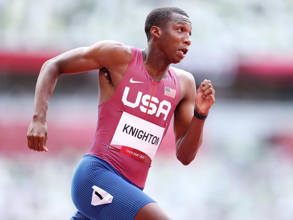 U.S. sprinter Erriyon Knighton wins his qualifying heat of the men's 200-meter earlier this week. He finished just off the podium in Wednesday's final.
