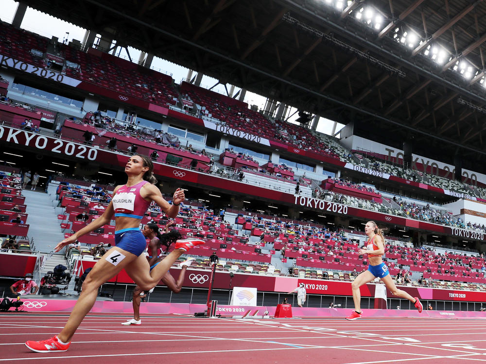 Sydney McLaughlin of the United States competes in the women's 400-meter hurdles final during the Olympic Games on Aug. 4 in Tokyo.