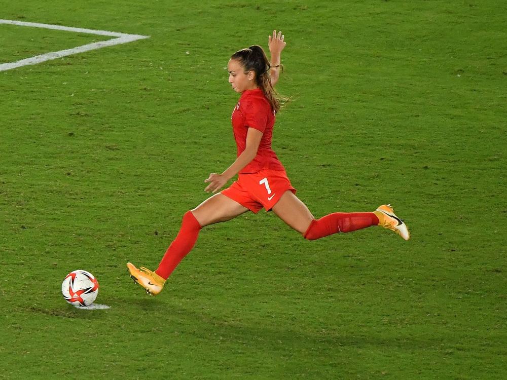 Julia Grosso clinches a penalty shootout victory for Canada in the Tokyo Olympics as the team takes the gold medal over Sweden on Friday at International Stadium Yokohama.
