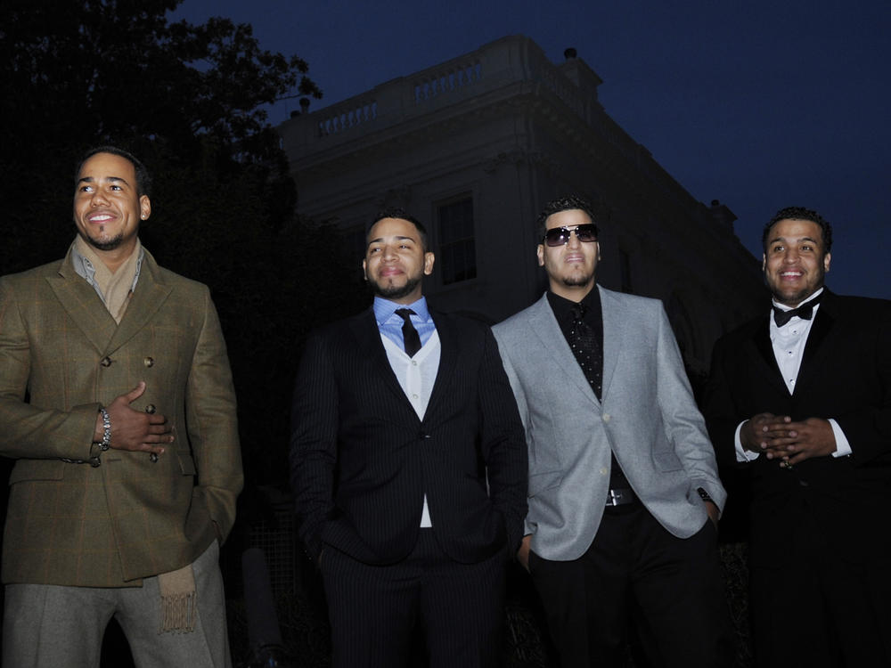 Aventura, from left: Romeo Santos, Henry Santos Jeter, Max Santos and Lenny Santos, photographed while attending the White House music series 