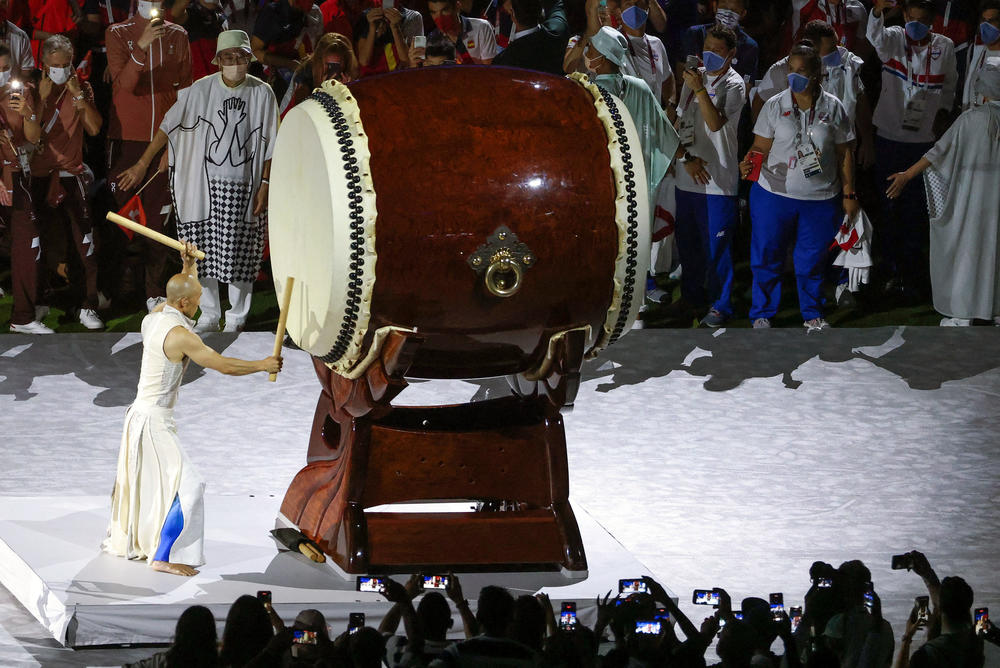 A drummer performs Japan's Taiko drumming.