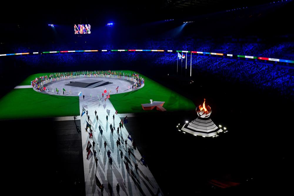 Flagbearers take part in the closing ceremony of the Tokyo 2020 Olympic Games.