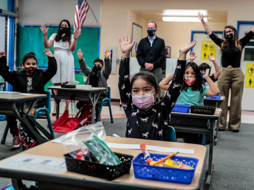 Kindergartner Allyson Zavala joined with other students and school superintendent Austin Buetner for a class selfie in April inside teacher Alicia Pizzi's classroom at Maurice Sendak Elementary School in North Hollywood, Calif.