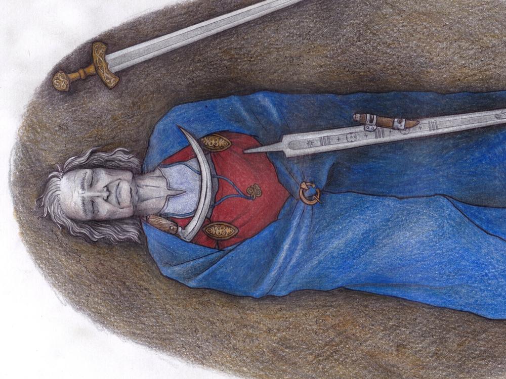 A reconstruction drawing of the Suontaka grave from 1,000 years ago and that is now thought to be the final resting place of a nonbinary warrior.