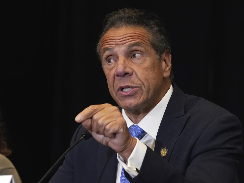New York Gov. Andrew Cuomo speaks during a news conference last month at New York City's Yankee Stadium. The governor has announced he will step down by Aug. 24.