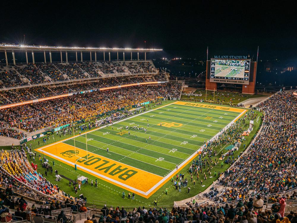 The Baylor Bears take on West Virginia Mountaineers at McLane Stadium on Oct. 31, 2019 in Waco, Texas. In a new report, the NCAA says the culture of sexual violence and a lack of accountability spanned the entire Baylor University campus — both inside athletics and out.