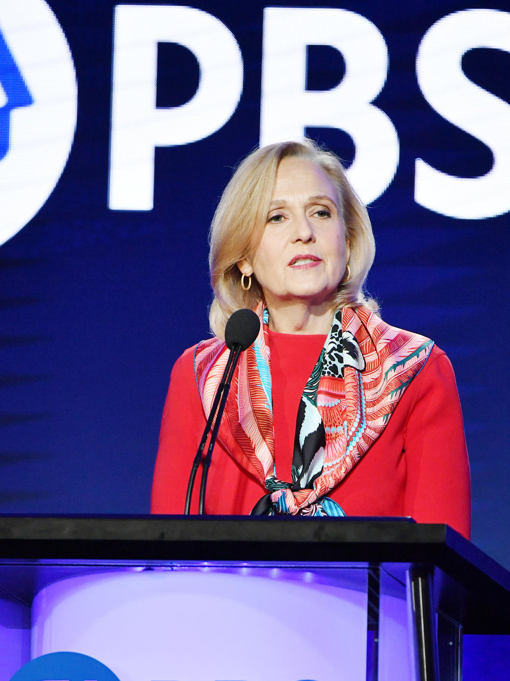 PBS President and CEO Paula Kerger speaks during the 2020 Winter TCA Press Tour in Pasadena, Calif.