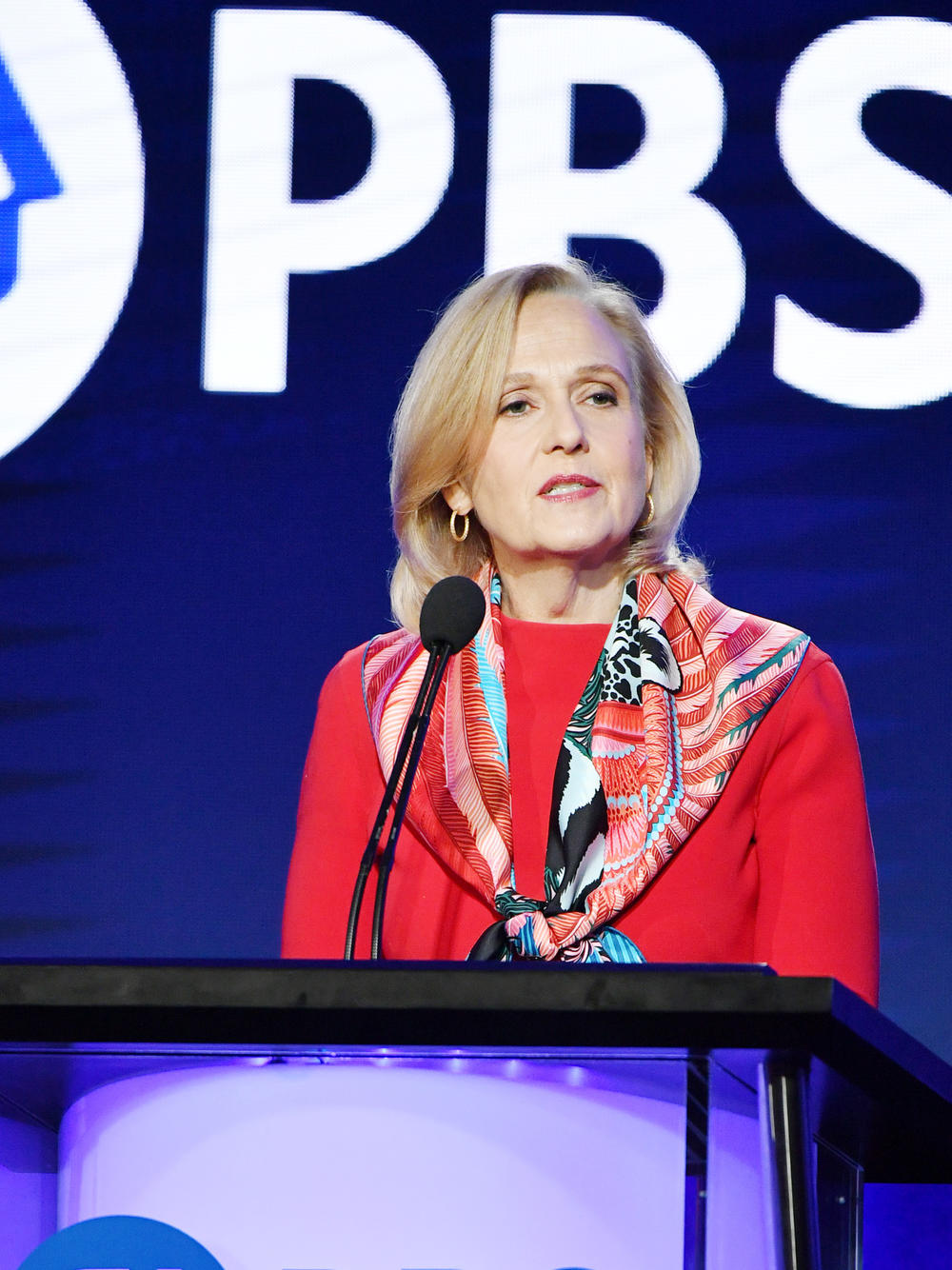 PBS President and CEO Paula Kerger speaks during the 2020 Winter TCA Press Tour in Pasadena, Calif.