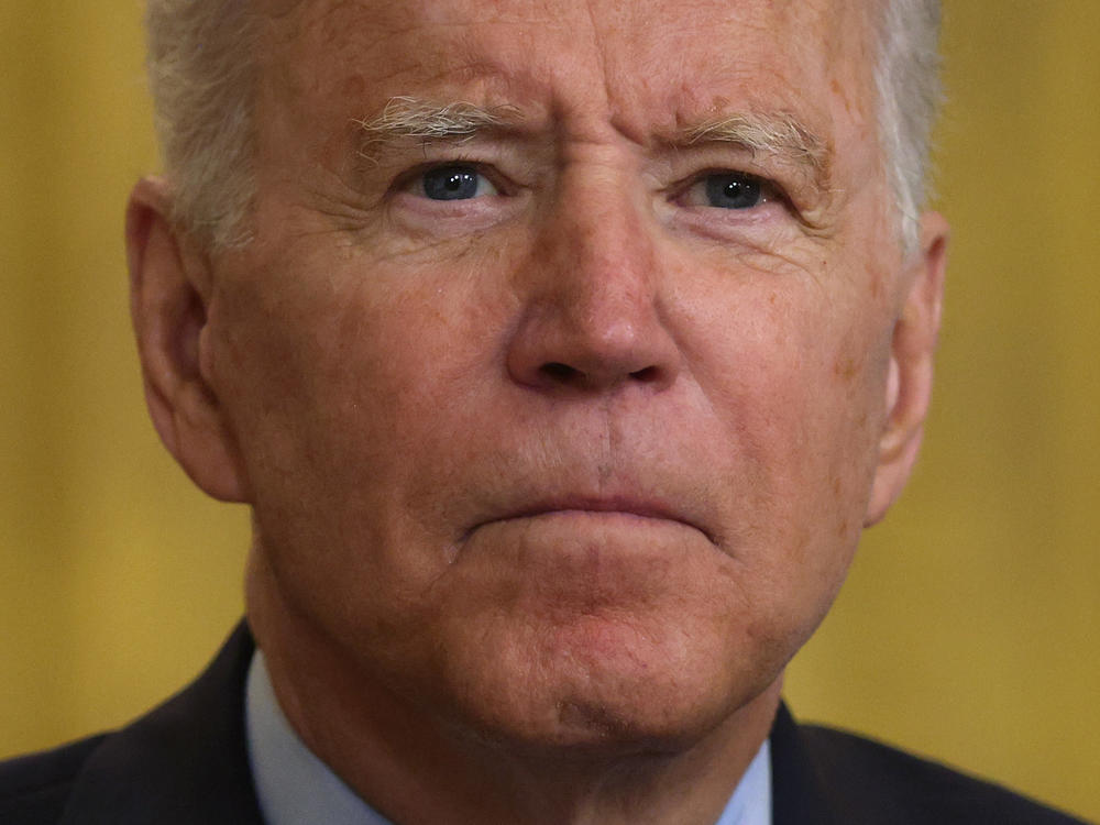 President Biden appears in the White House on July 8 to address the U.S. troop withdrawal from Afghanistan. He said the Taliban would not quickly overrun the country, though they have now made swift progress taking major cities.