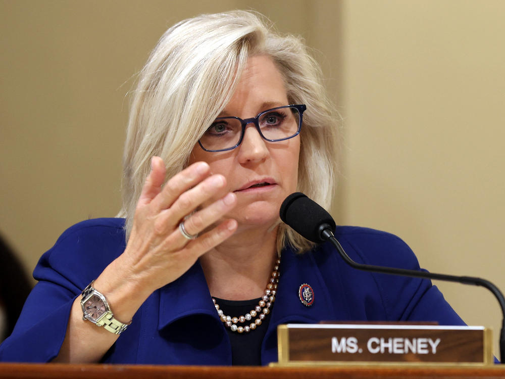 GOP Rep. Liz Cheney of Wyoming, seen here during a July 27 hearing, calls Biden's decision to withdraw U.S. forces from Afghanistan a 