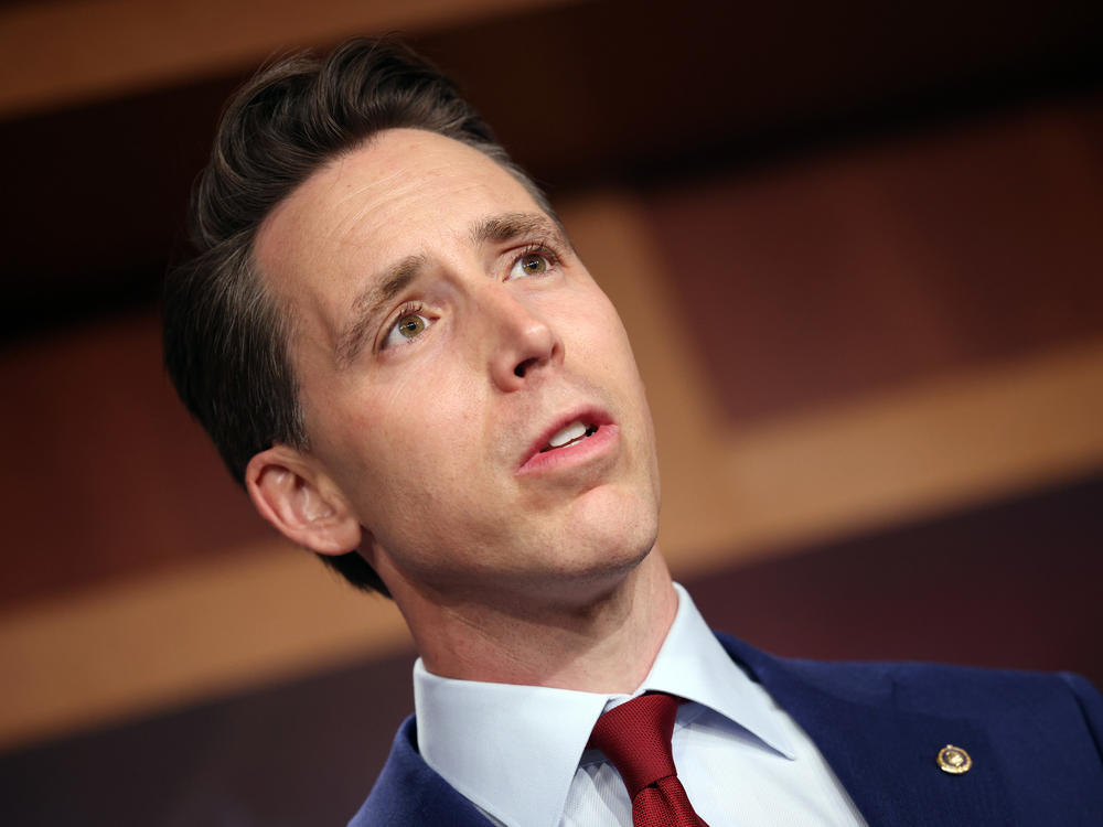 GOP Sen. Josh Hawley of Missouri, seen here during an August press conference at the U.S. Capitol, calls the Biden administration's withdrawal from Afghanistan 