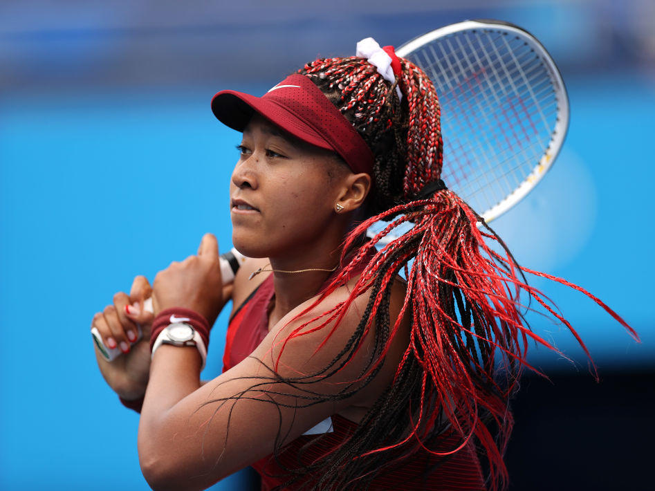 Naomi Osaka, pictured playing at the Tokyo Olympic Games on July 26, is among the celebrities vowing support for the people of Haiti.