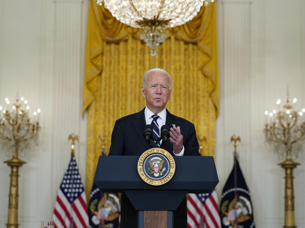 President Biden discusses the COVID-19 response and vaccination program Wednesday at the White House. Biden also spoke about Afghanistan in an interview Wednesday with ABC News.