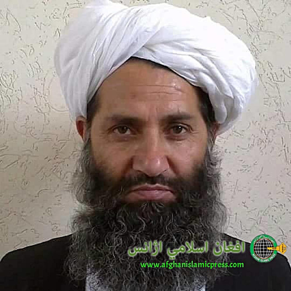 In this undated and unknown location photo, the supreme leader of the Taliban, Mullah Haibatullah Akhundzada, poses for a portrait.