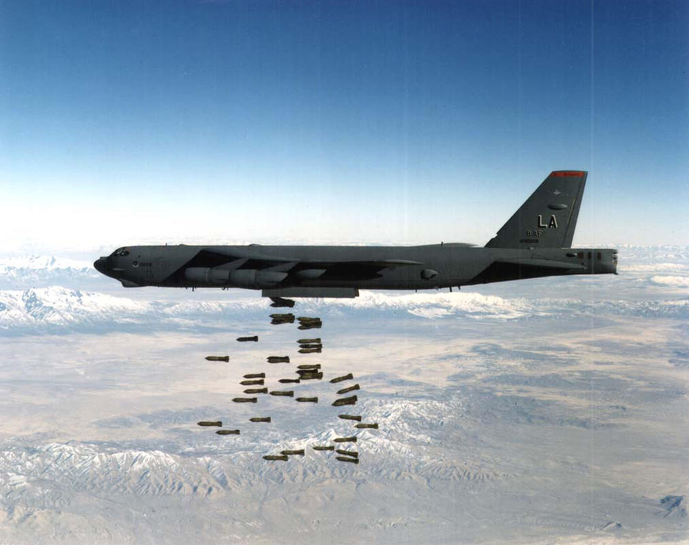 An undated file photo shows a U.S. Air Force B-52 Stratofortress heavy bomber. The U.S.-led coalition launched air and missile strikes in Afghanistan on Oct. 7, 2001.