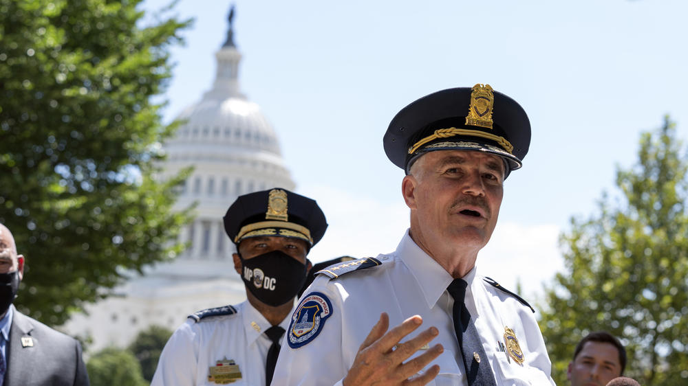 U.S. Capitol Police Chief J. Thomas Manger speaks to reporters Thursday about the investigation into a possible explosive device in a truck outside the Library of Congress.
