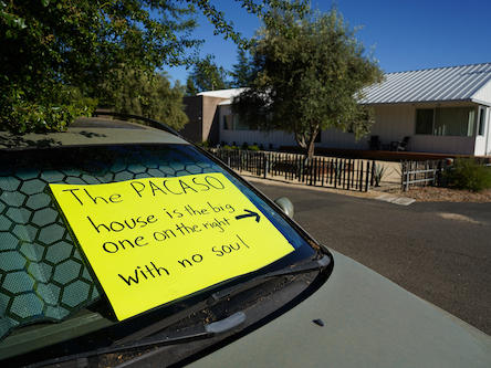 Brad Day and his neighbors in California's Sonoma Valley have noticed a real estate startup is turning houses in their community into limited liability corporations. A group has formed to oppose the company's moves. Day's favorite sign reads, 