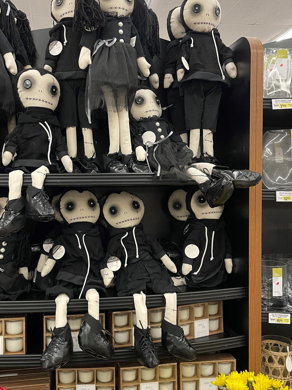 A shelf full of Goth dolls for sale at an Albertsons grocery store in Los Angeles.