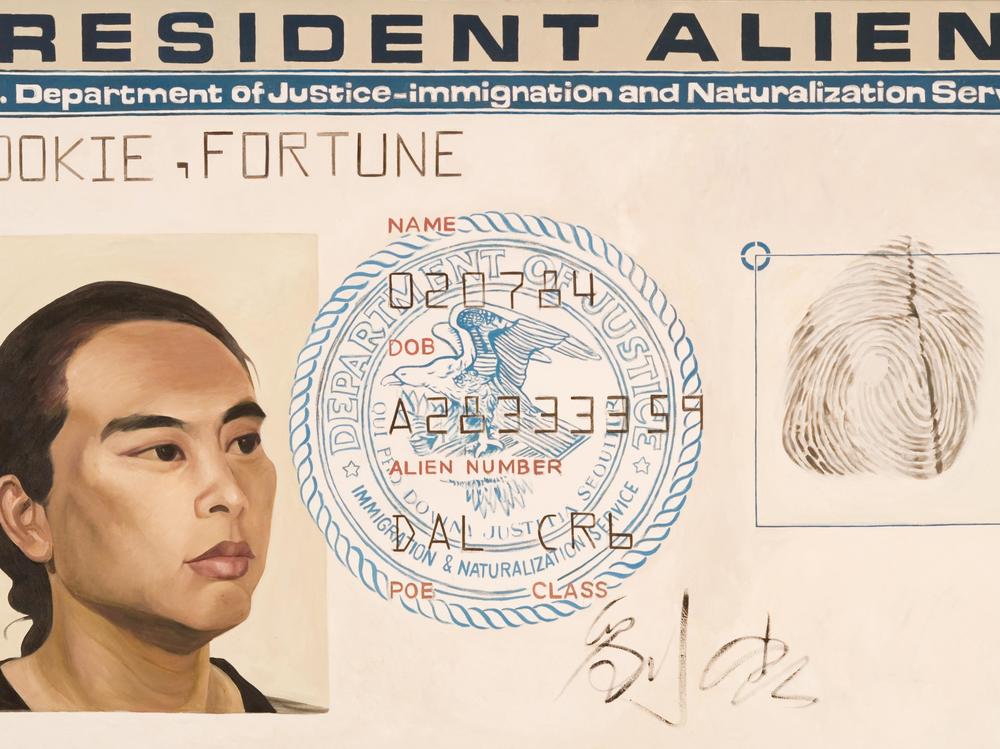 Hung Liu, <em>Resident Alien,</em> 1988. Oil on canvas. Collection of the San Jose Museum of Art, gift of the Lipman Family Foundation.