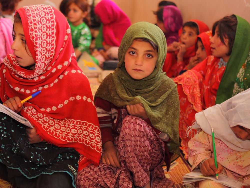 Students at a girls school in Shah Joy District, Zabul Province, Afghanistan where U.S. soldiers handed out school supplies in 2010.