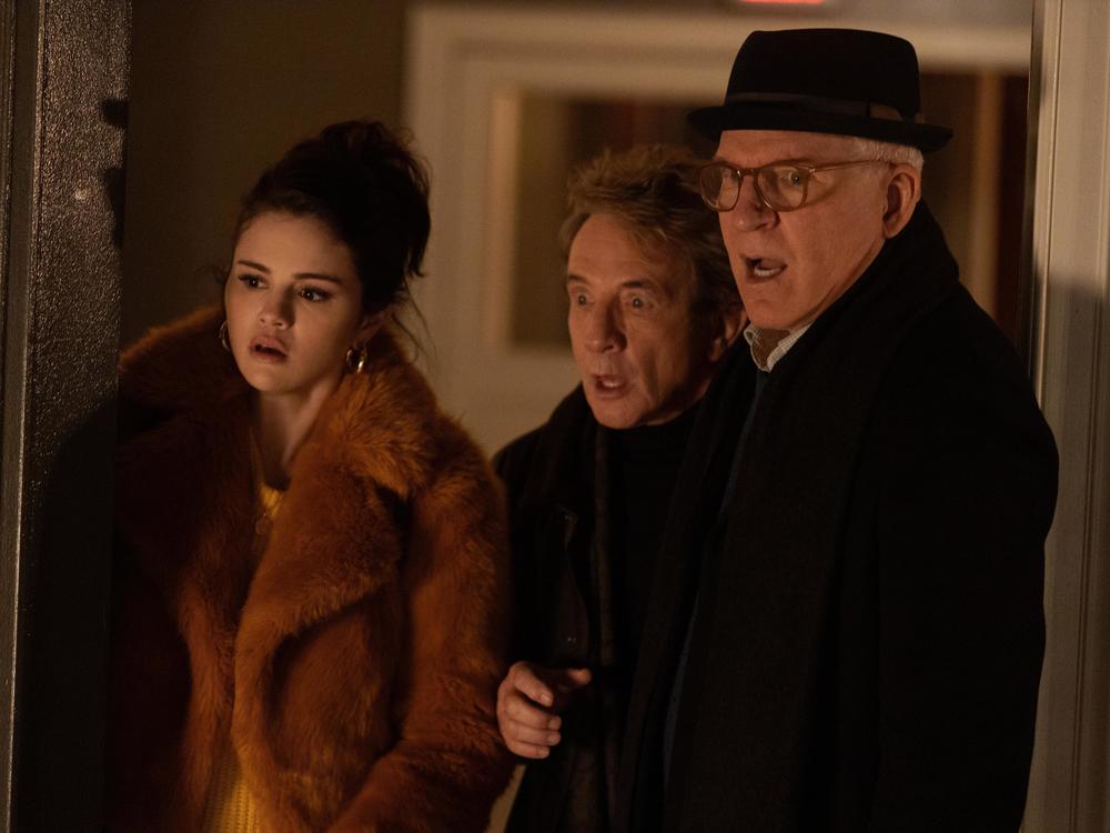Neighbors Mabel (Selena Gomez), Oliver (Martin Short) and Charles (Steve Martin) become podcasters in <em>Only Murders in the Building</em>.