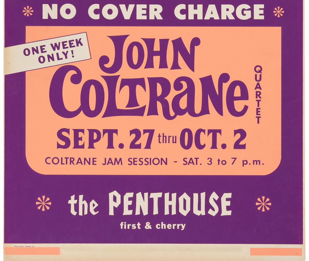 A poster advertising Coltrane's run of performances during which <em>A Love Supreme: Live in Seattle</em> was recorded.