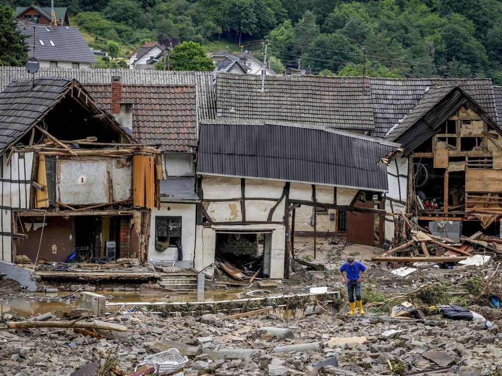Destroyed houses are seen in Schuld, Germany, on July 15 after devastating floods hit the region.
