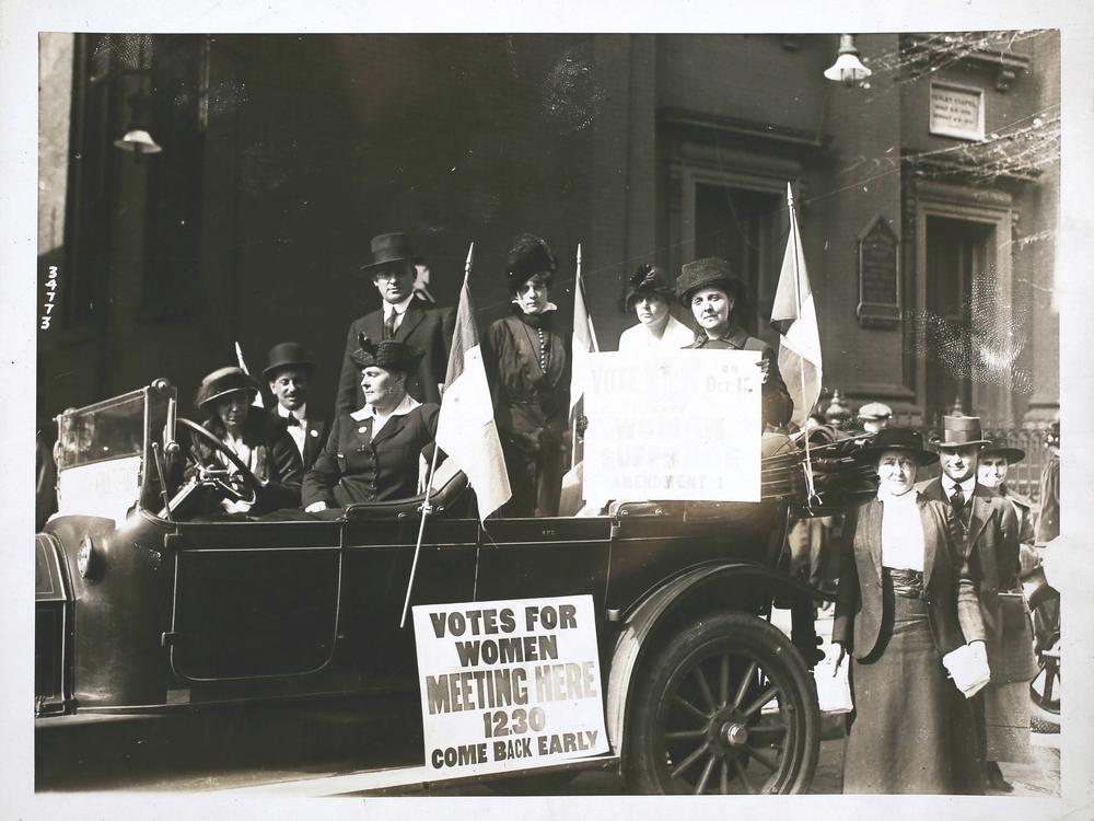 A photo taken on October 18, 1920, of suffragettes in Newark, New Jersey during the closing hours of the campaign for votes in support of the 19th Amendment.