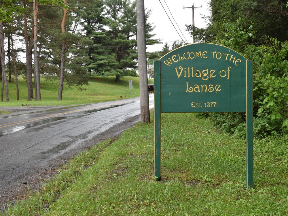 A welcome sign marks the edge of Lanse, Pa., a rural community in Clearfield County where Dixon lived.